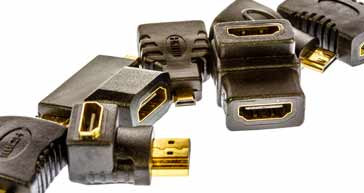 HDMI connector adapter set showing various types: A to mini-hdmi, right angles, staard to icro-hdmi, etc . . 
