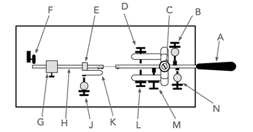 Diagram of the basic construction of a Vibroplex style mechanical bug key.