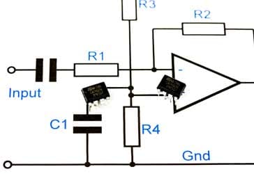 Op amp inverting amplifier circuit with op amp chips